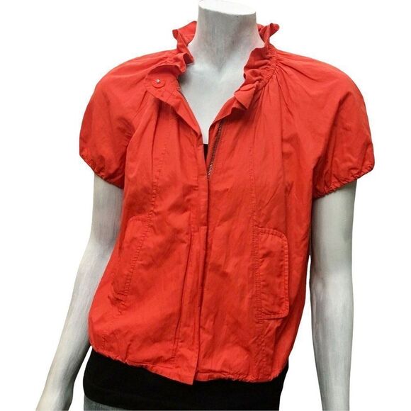 Kenneth Cole Jackets & Blazers - Kenneth Cole Womens Red Short Sleeve Zipper Ruffle-Collar Shrug Jacket